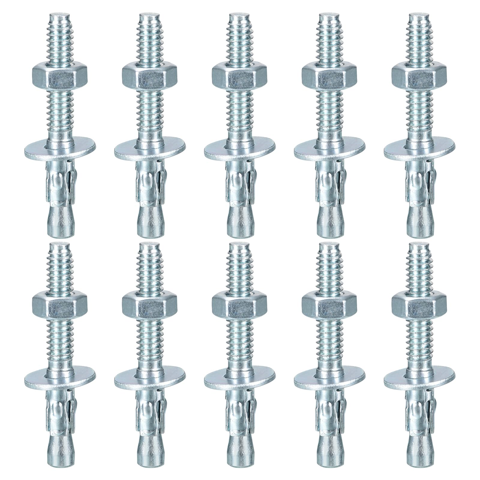 DTGN 1/4" x 2" Wedge Anchors - 10Pack - Good for Cement and Concrete Wall - Carbon Steel Zinc Plated Screw Bolt Nut Expansion Tube Fasteners