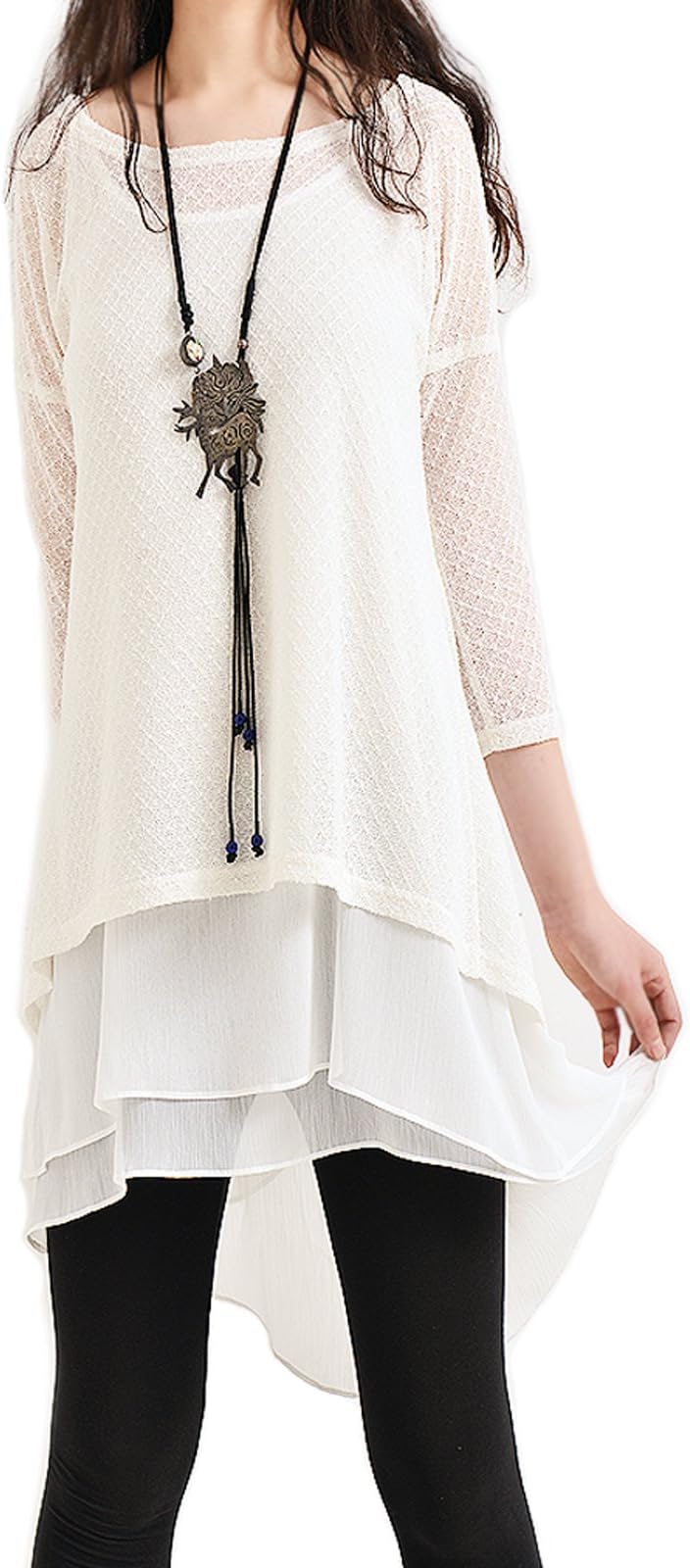 Idea2lifestyle Women's Zen Layered Tunic Dress "Moroccan Breeze" White