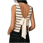 Floerns Women's Striped Bowknot Backless Pullover Sleeveless Knitted Cute Sweater Vest