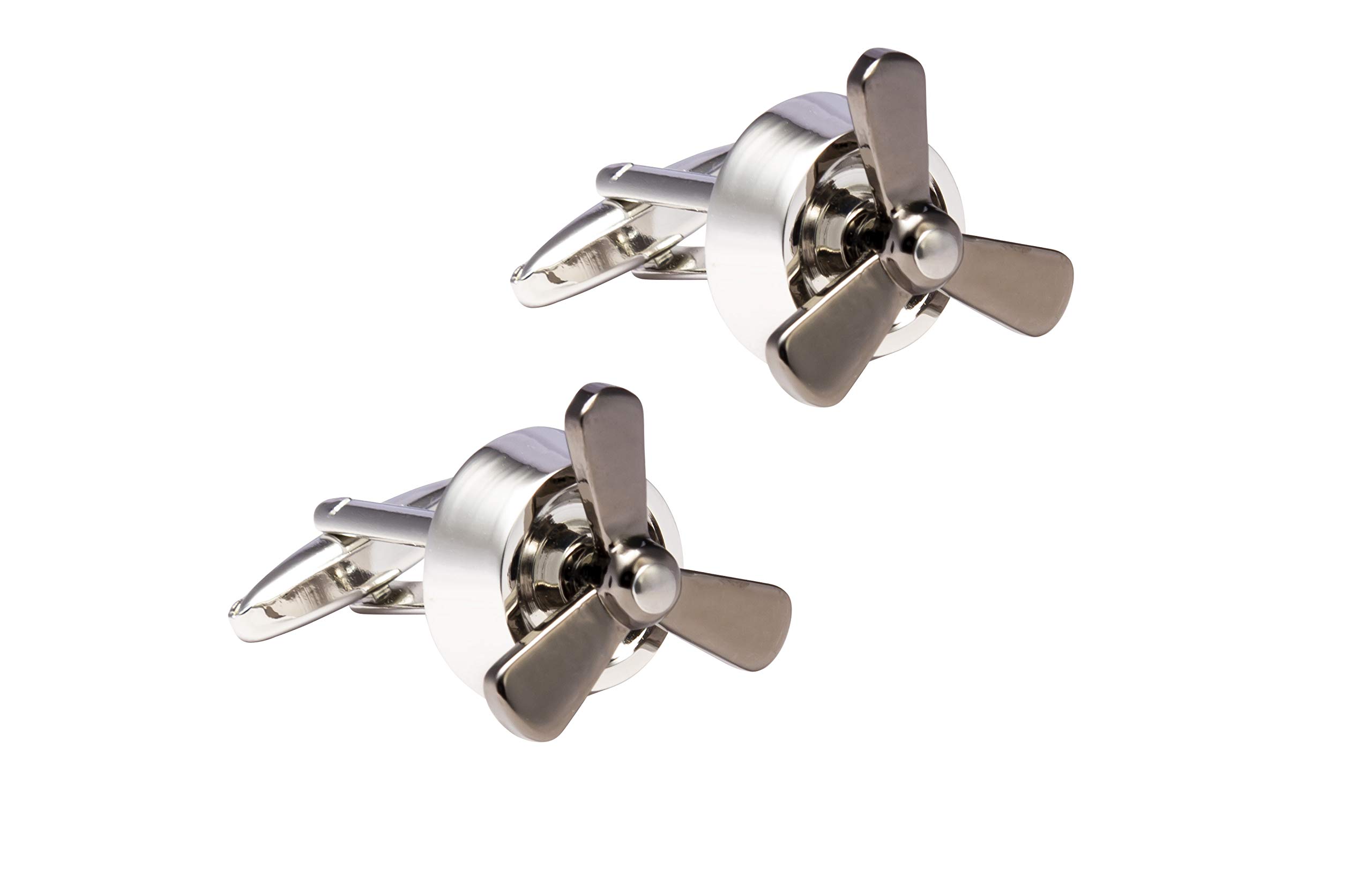 Knighthood Aeroplane Propeller Cufflinks for Men Silver & Gun Metal