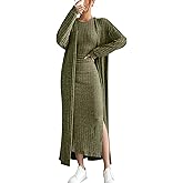 Women Sweater Dress Set Knit Bodycon Dresses & Long Cardigan 2 Piece Outfits Fall Sleeveless Slit Maxi Dresses