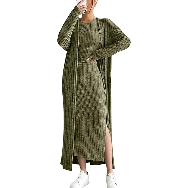 Women's 2-Piece Sweater Dress Set - Sleeveless Bodycon Midi Dress & Long  Cardigan, Fall/Winter Outfit