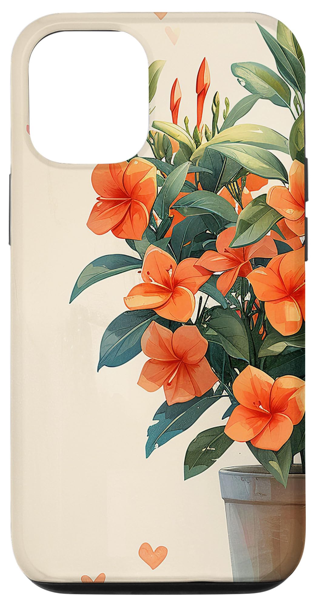 iPhone 15 Oleander Plant In Pot Cottagecore Hearts Graphic Case