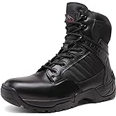 NORTIV 8 Men's Side Zipper Military Tactical Work Boots Leather Motorcycle Combat Boots