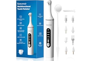 Tooth Polisher,Rechargeable Tooth Whitening Kit for Teeth Cleaning and Whitening, with 8 Brush Heads, LED Light, 5 Speed Mode
