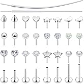 Tkzndnm 20/18/16G Threadless Nose Rings Flat Back Stud Earrings Lip Medusa Labret Piercing Jewelry for Women Men 6/7/8/10mm Push In Bar Cartilage Tragus Stud Hypoallergenic Surgical Steel