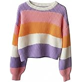 GORGLITTER Girl's Striped Sweaters Color Block Lantern Long Sleeve Chunky Pullover Cute Fall Outfits