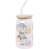 Silver Buffalo Golden Girls 40th Anniversary Featuring Blanche, Dorothy, Rose, and Sophia Iridescent Gold Glass Jar Tumbler with Bamboo Lid and Glass Straw, 16 Ounces