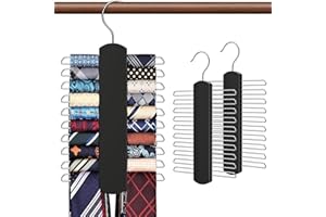 Feishiong 2 Pack Tie Rack for Closet, Premium Wooden Necktie Organizer Storage Tie/Belt Hanger, Degree Space Saving Ties/Belt
