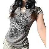 Womens E-Girls Short Sleeve Crop Top Fairy Grunge Graphic Print T-Shirts Gothic Basic Tee Y2K Aesthetic Tops Streetwear