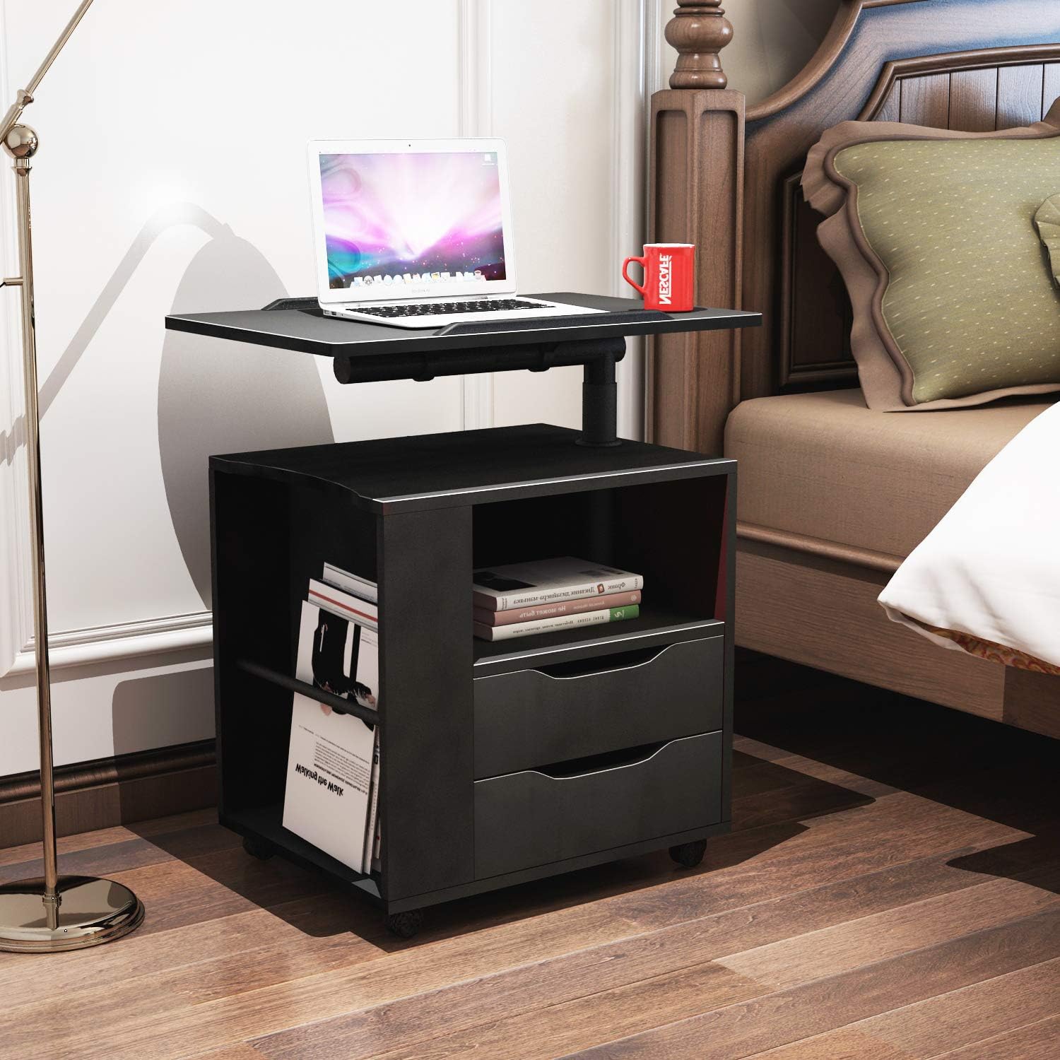 sogesfurniture Bedside Table Wood Nightstand End Table, Mobile Laptop