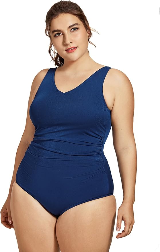 Amazon.com: SYROKAN Women's Sport Shirred Plus Size Bathing Suits Athletic One Piece Swimsuit 