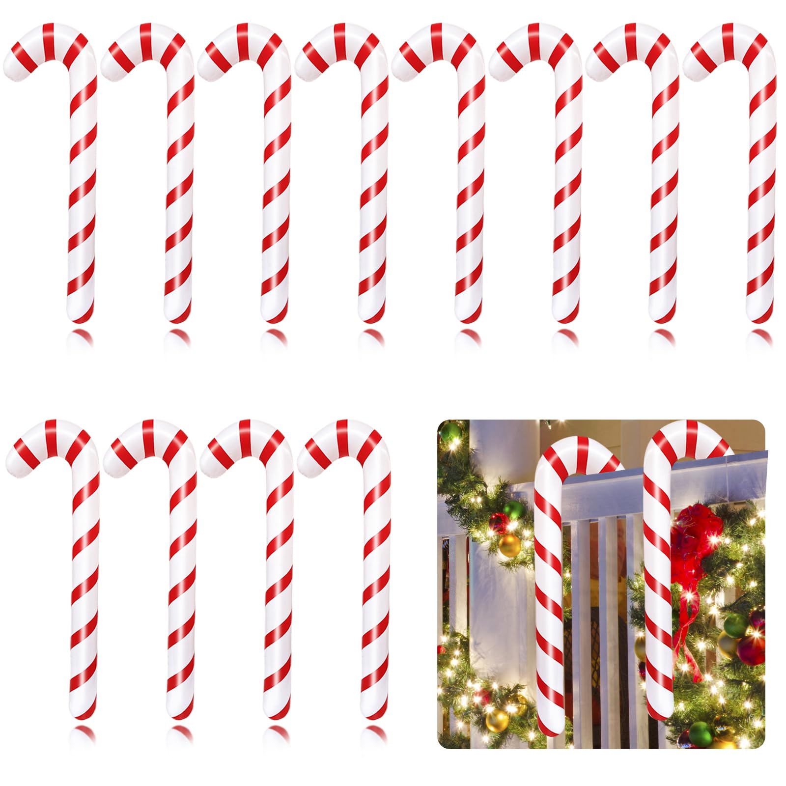 Photo 1 of 12 Pcs Inflatable Candy Canes for Christmas Decorations,Large Candy Sticks with Red and White Stripes,Candy Canes Balloons for Xmas Indoor Outdoor Holiday Yard Decor,Gifts,Party Favors(35 Inch)