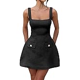 SHESEEWORLD Women's Sleeveless Tank Dress Square Neck Adjustable Straps Backless Mini Dress