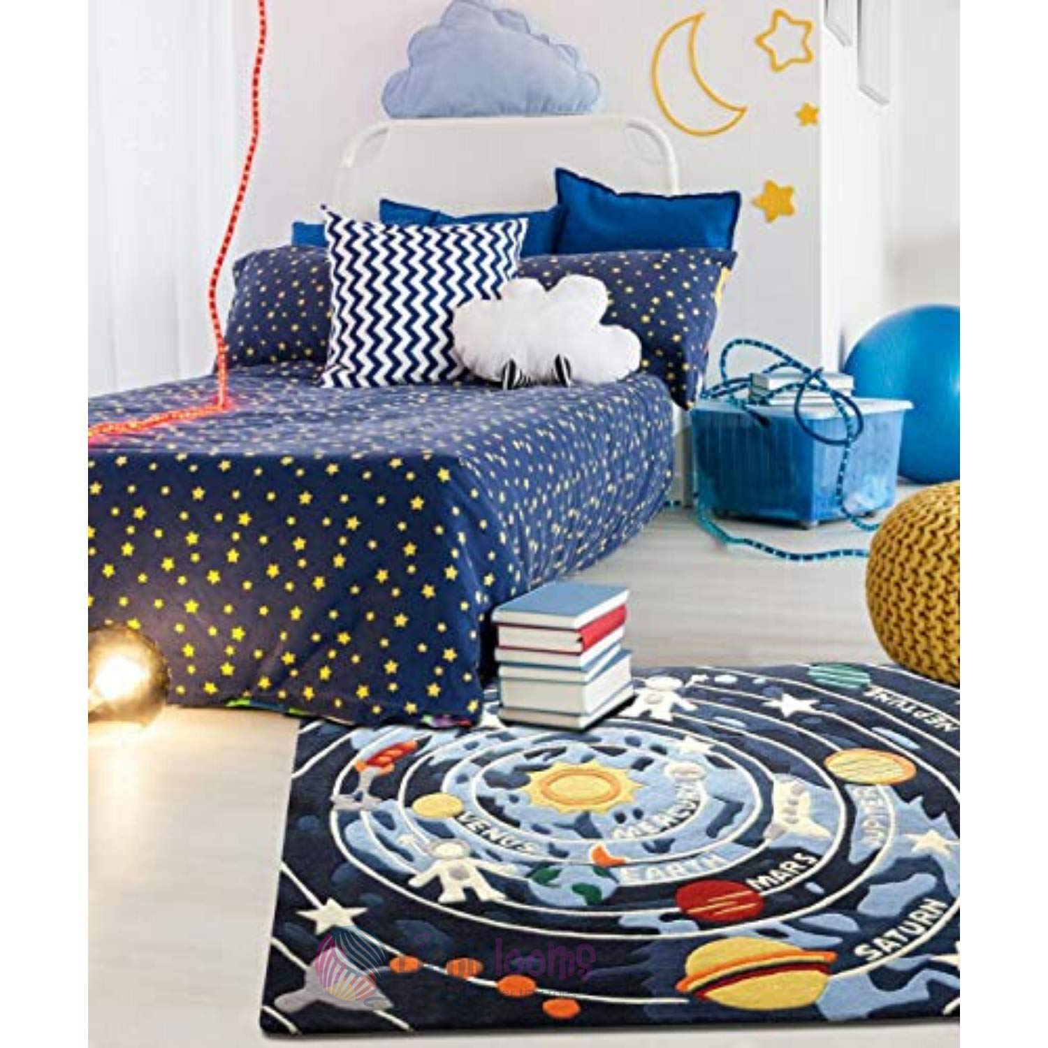 Littlelooms handmade woolen rug(5 x 5 Feet)for Kids Play Crawling Rattle Baby Play Carpet Multifunction Floor Mats for Kids & Children's Room, Living Room, Dining Room & Bedroom Baby Play Room/Kids Home Decor. (My Universe Rug -5 x 5 Feet)