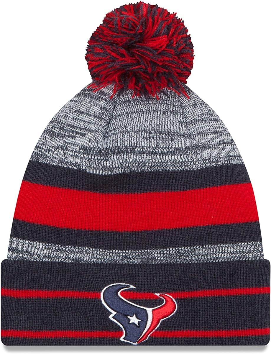 New Era Unisex-Adult NFL Official Sport Knit Classic Cuffed Knit Pom Beanie Hat (Houston Texans) Image