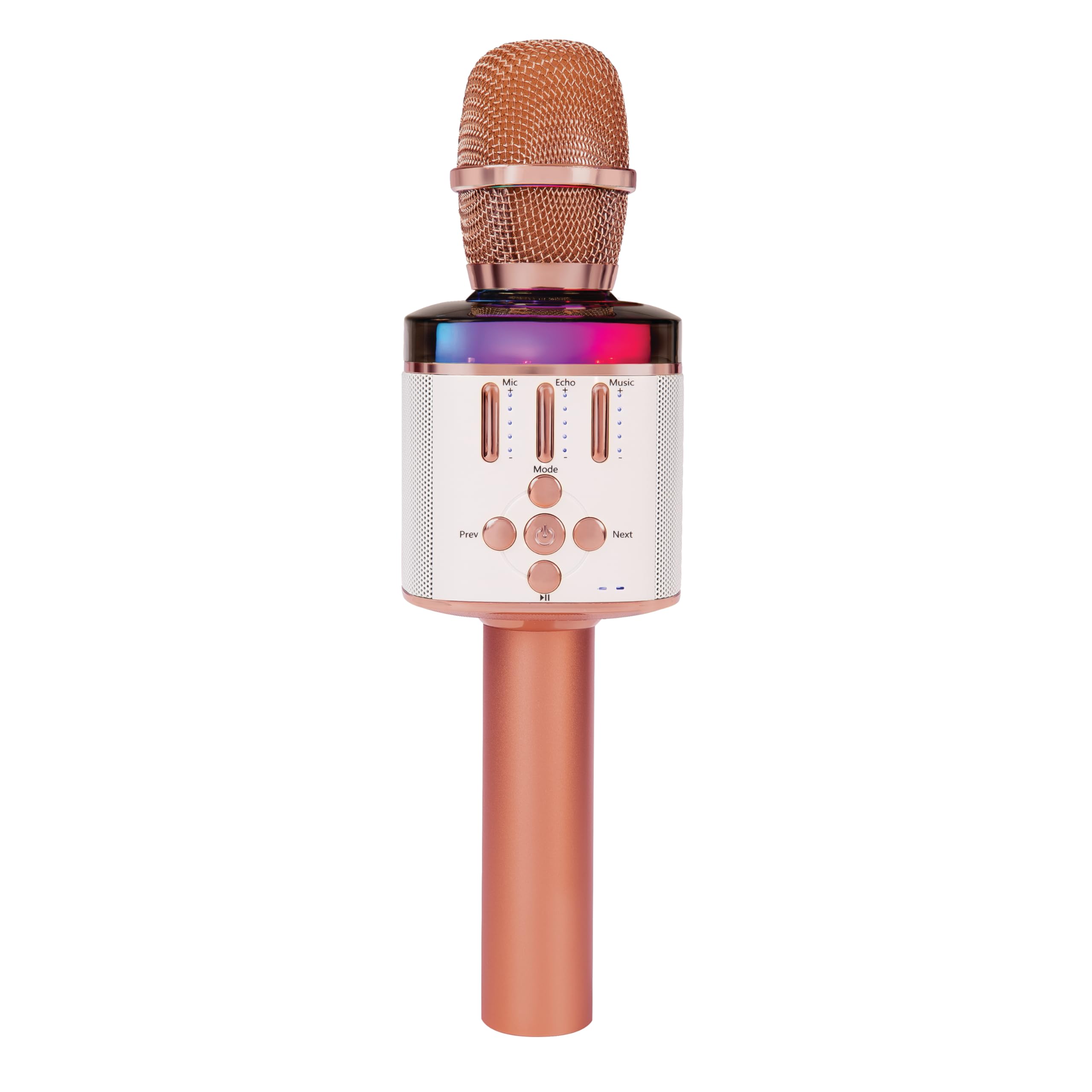EASY KARAOKE Wireless Microphone, Handheld Bluetooth Mic, Built-in Speaker, LED Lights, Echo and Voice Changer, Karaoke Machine compatible with PC, Mac, iPhone and Android - Rose Gold