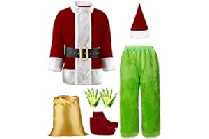 PrettyQueen Christmas Halloween Green Santa Claus Costume Funny Santa Suit for Men Adult Cosplay Costume Xmas Outfit