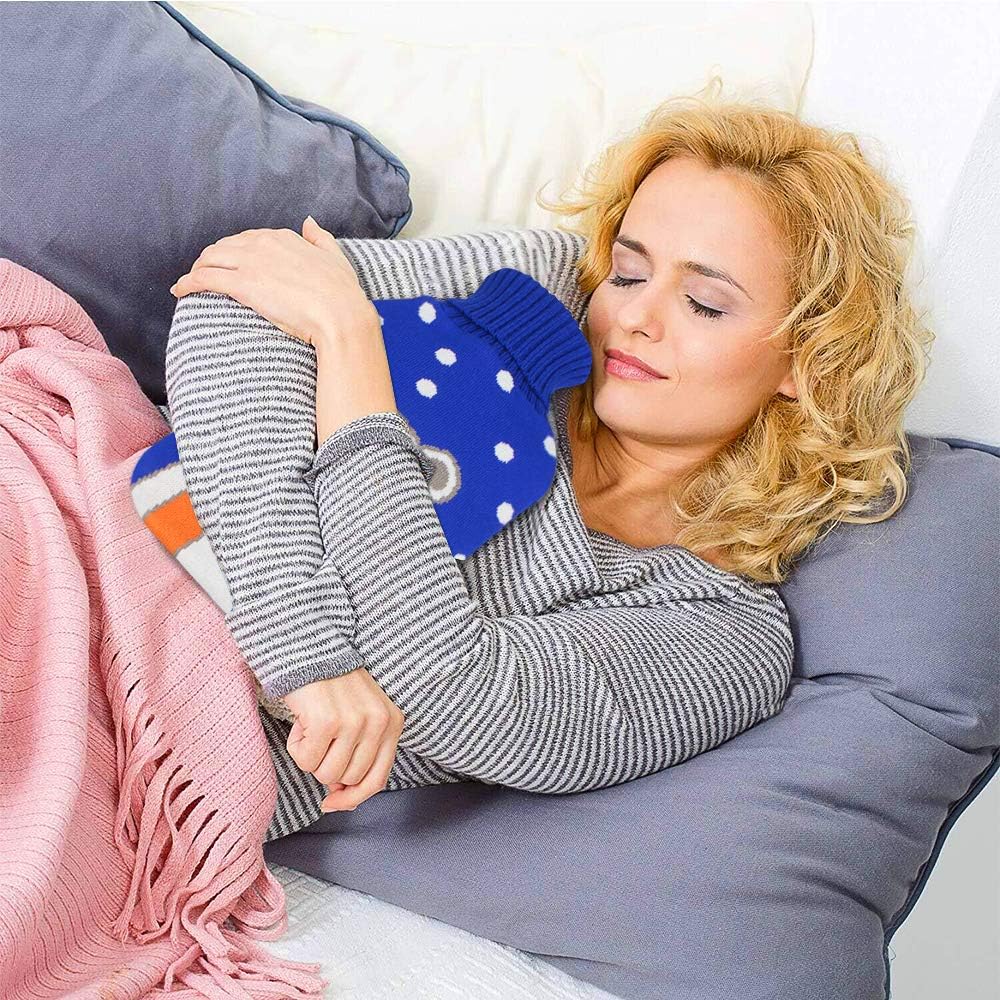 Hot Water Bottle with Knit Cover - Natural Rubber Hot Water Bag BPA Free Durable with Two Replaceable Knit Cover Great for Pain Relief Keep Warm Hot and Cold Therapy(2 Liter): Health & Personal Care