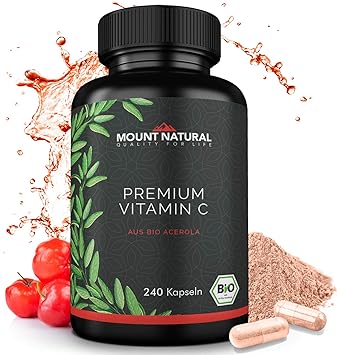 BIO Vitamin C Aus Natürlichem Bio Acerola Extrakt - 240 Vegane Kapseln Für 4 Monate + Natürliche Bioflavonoide & Laborgeprüft