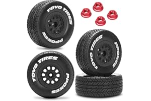 DAITOKU RC Wheels and Tires with 12mm Hex for 1/10 Slash RC Off-Road Car Short Course RC Truck Tires RC Car Wheels for Traxxas TRX4 Slash Arrma Losi Tenacity Vkar 10sc Hpi RC Buggy Car 4PCS (Style B) - Black