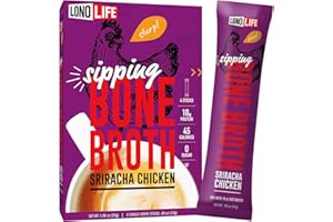 LonoLife Sriracha Chicken Bone Broth Powder Mix | 10g Protein | Collagen-Rich, Keto & Paleo Friendly | Natural Ingredients | 4 Portable Stick Pack Servings