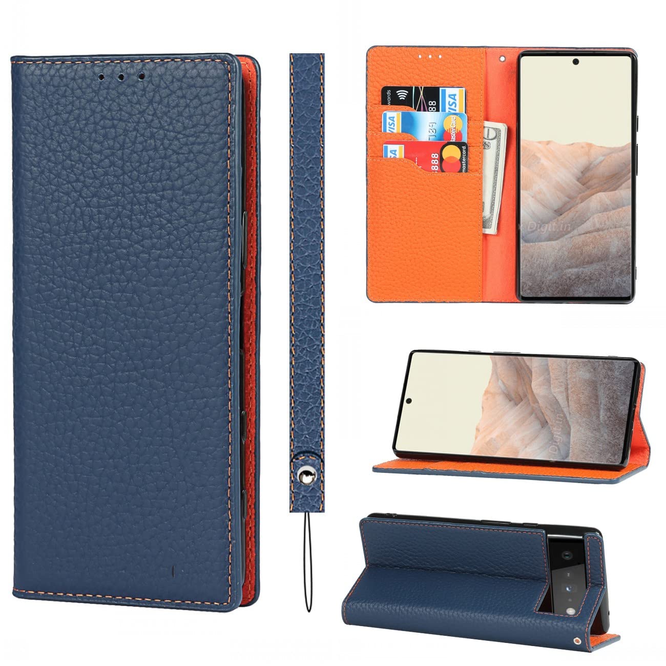 Copmob Case Google Pixel 6,Premium Genuine Leather Flip Wallet Case,[3 Card Slots][Magnetic Closure][RFID-Blocking],Protective Case Cover for Google Pixel 6 - Dark Blue