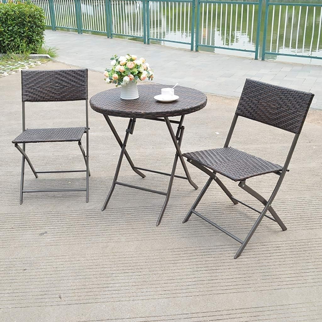 Guo shop Iron Art Round Folding Table Coffee Table, 70cm Outdoor Rattan Wicker Metal Folding Table Patio Porch Bistro Dining Table， (Color : Chair): Furniture & Decor