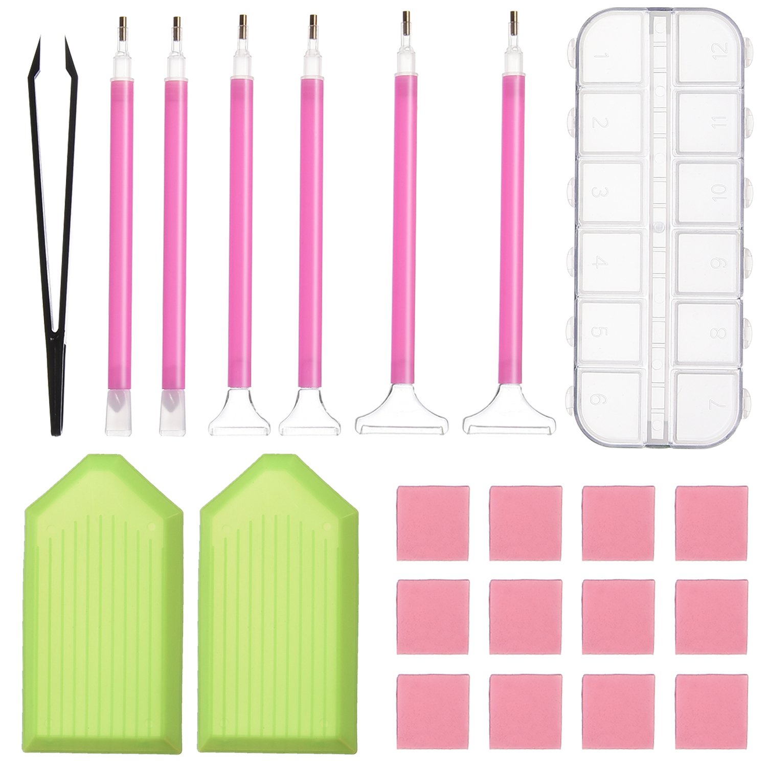 Diamond Painting Tools DIY Diamond Stitch Pen Kit with Tweezers, Glue, Plastic Tray, Diamond Embroidery Box, for Nail and Diamond Embroidery, 22 Pieces Tool Set