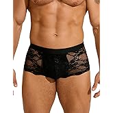 ohmydear Men's Lace Underwear with Front U-Shaped Pouch Breathable Boxer Briefs Panties See Through Sexy Underwear for Men