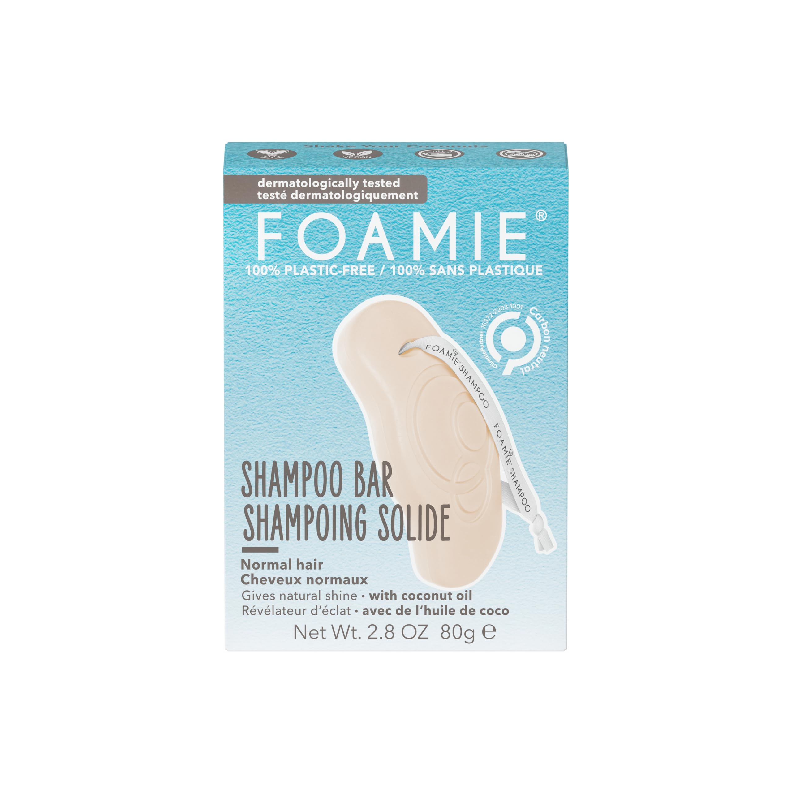 FOAMIE Shampoo Bar, Coconut for Normal Hair, Plastic-Free, pH-Balanced, Soap-Free, No Sulphates or Parabens. Made in the UK.