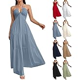 Halter Neck Dresses for Women 2026 Backless Deep V Neck Maxi Sundress a Line Empire Waist Spaghetti Strap Dress