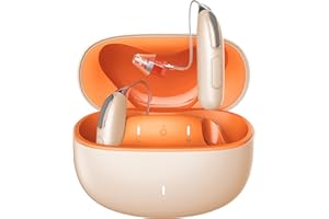 JIUYEE Rechargeable Bluetooth Hearing Aids for Mild to Severe Hearing Loss - OTC - Smart Fitting - RIC (Receiver-in-Canal) Design with Noise Reduction - Includes Charging Box, Gold