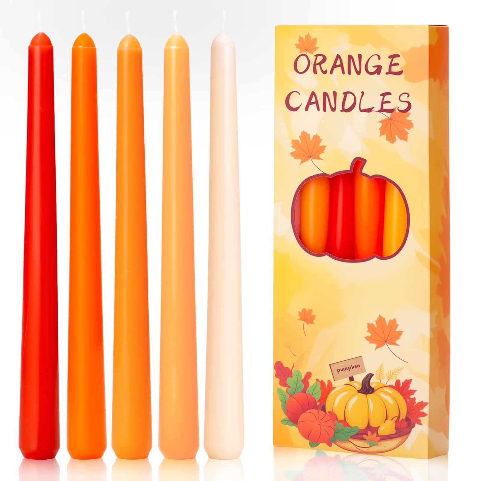 Photo 1 of 5 Pcs Orange-Gradient Taper Candles,10 Inch Unscented Candle Sticks Dripless Tapered Candle for Dinner Party Thanksgiving Fall Halloween and Harvest