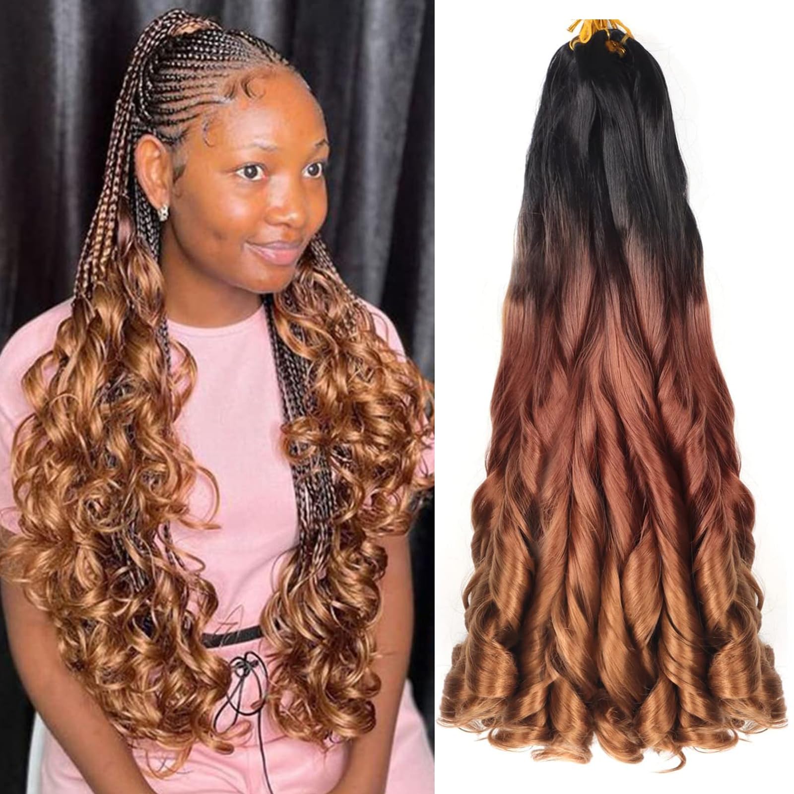 Alaleibaby 22 inch French Curl Braiding Hair 3 Pack Loose Wavy Spiral Curl Braids Crochet Hair Deep Wave Synthetic Extensions Pre Stretched Bouncy Braiding Hair