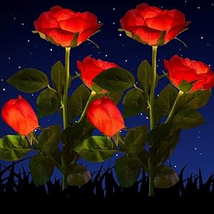 HELESIN Solar Powered Garden Decorations Lights, LED Rose Flower Garden Decorative Stake Lights for Garden, Courtyard, Backyard Decoration, Waterproof (Red)