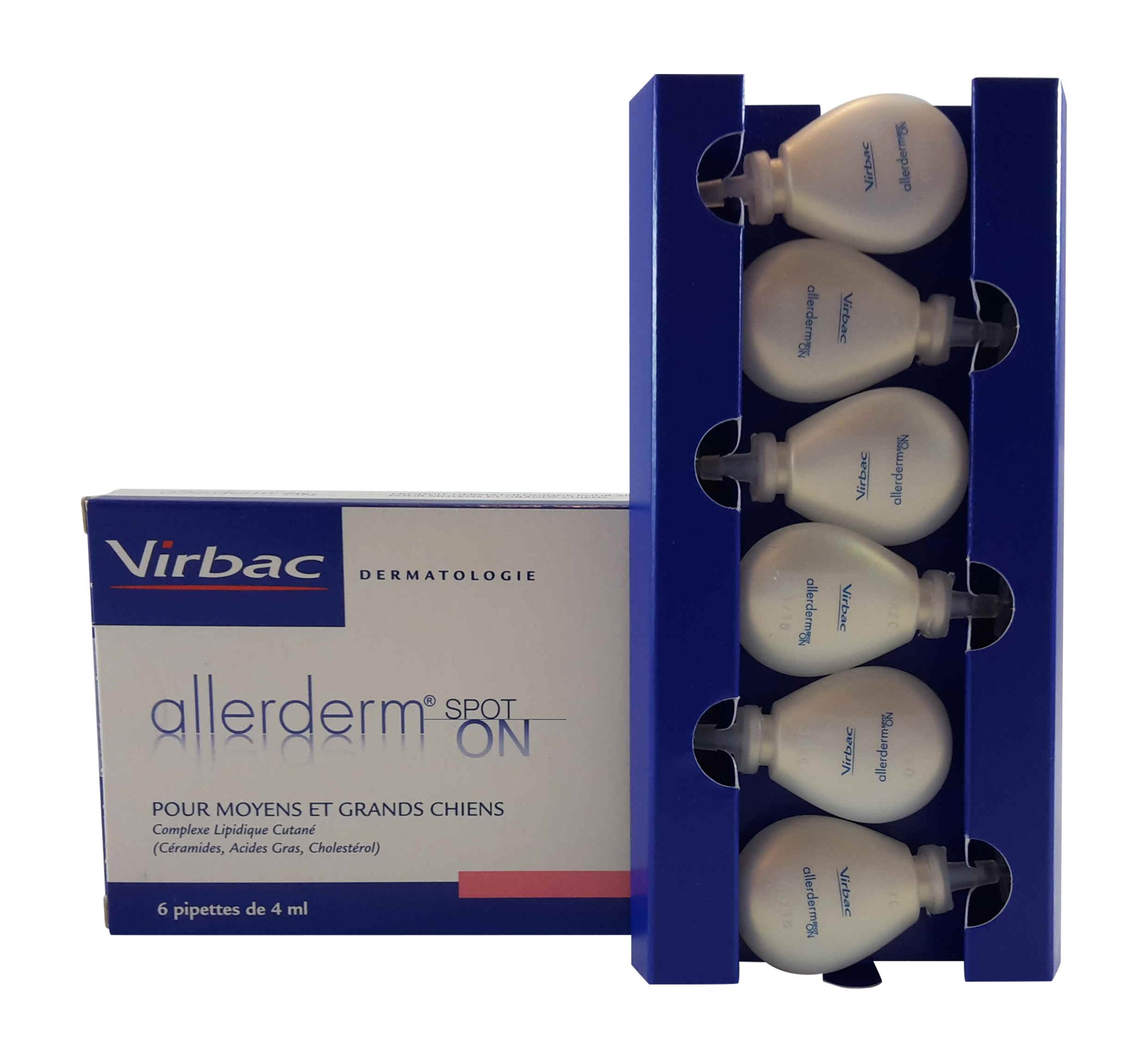 Virbac Allerderm Spot-On Pack of 6 x 4 ml Skin Care Pipettes for Dogs (+10 kg) to Support Dermatological Treatment