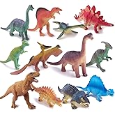 Peruser Dinosaurs Toys 12-Pack 5" to 7" Realistic Dinosaur Figures with Dinosaur Book, Kids and Toddlers - Great Gift Set, Birthday Present, or Party Favor!
