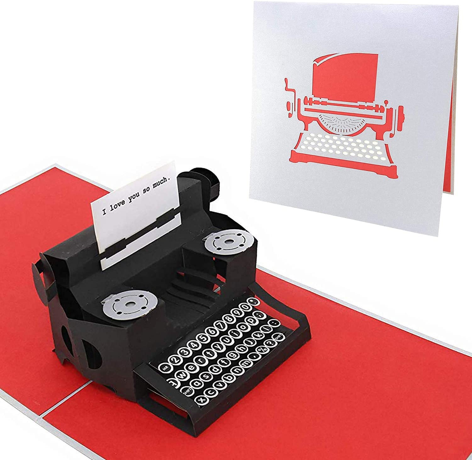 PopLife® “I Love You So Much” Typewriter 3D Pop Up Card – Romantic Valentine’s Day or Anniversary Card for Him or Her – Unique Love Card for Wife, Husband, Boyfriend or Girlfriend