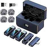 ZERFUN Pro 4 Wireless Lavalier Lapel Microphone System for iPhone Android Phone PC Laptop with USB C/Lightning, 48KHz 24Bit, 30H Battery,Reverb,Noise Cancelling for Video Recording Podcast Stream Vlog