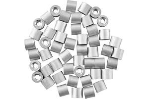 HSTECH 1/8" (3mm) Wire Rope Stop Loop Sleeve Round Crimps for Wire Rope Dia, Aluminum Crimping Loop Sleeve Round (50 Pcs)