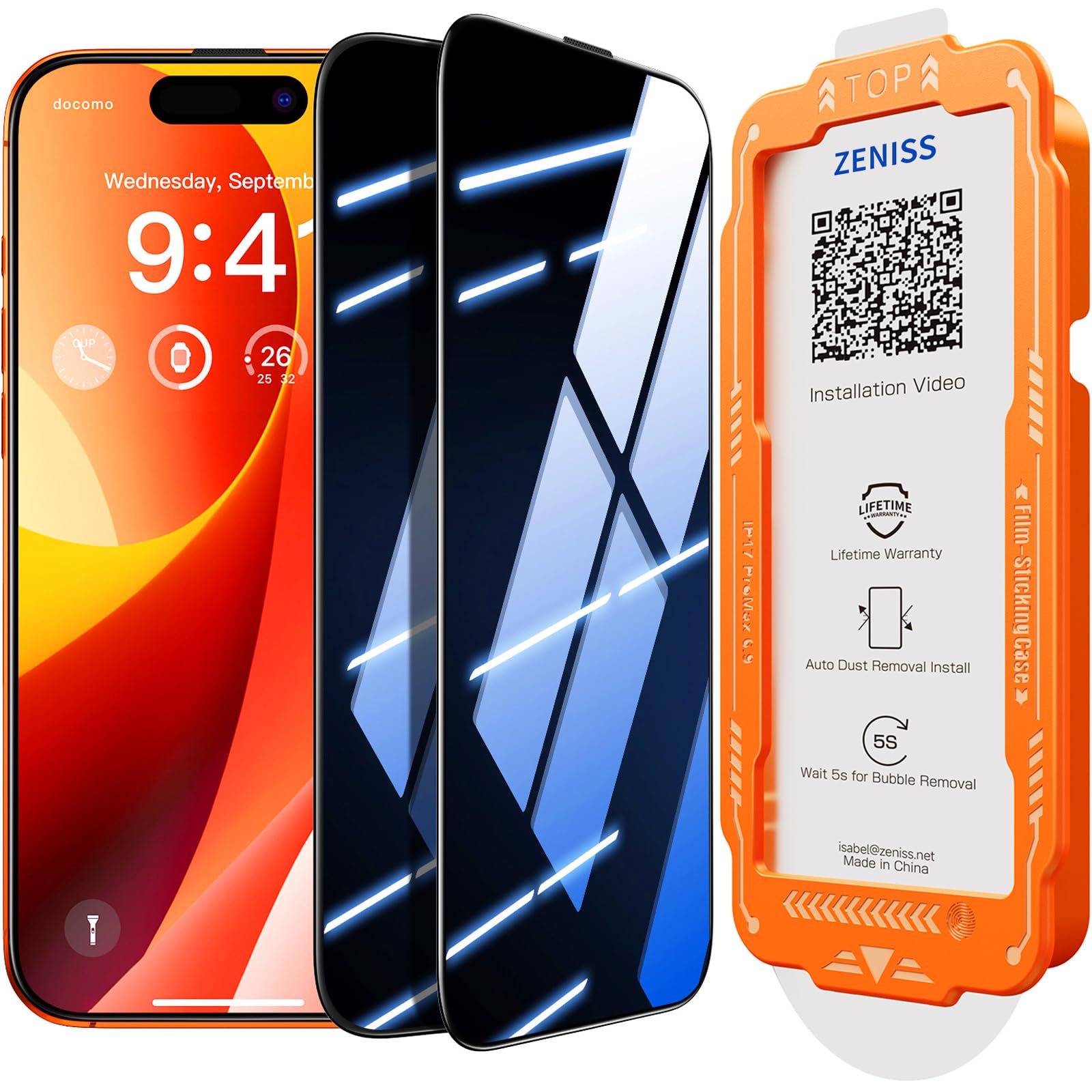 NeverBreak 9H+ Hardness for iPhone 16 Pro Privacy Screen Protector 12FT Military Grade Protection (Scratch, Shatter, Drop Resistance) Tempered Glass Full Coverage 6.3", 2 Pack with De-Bubble Card Image