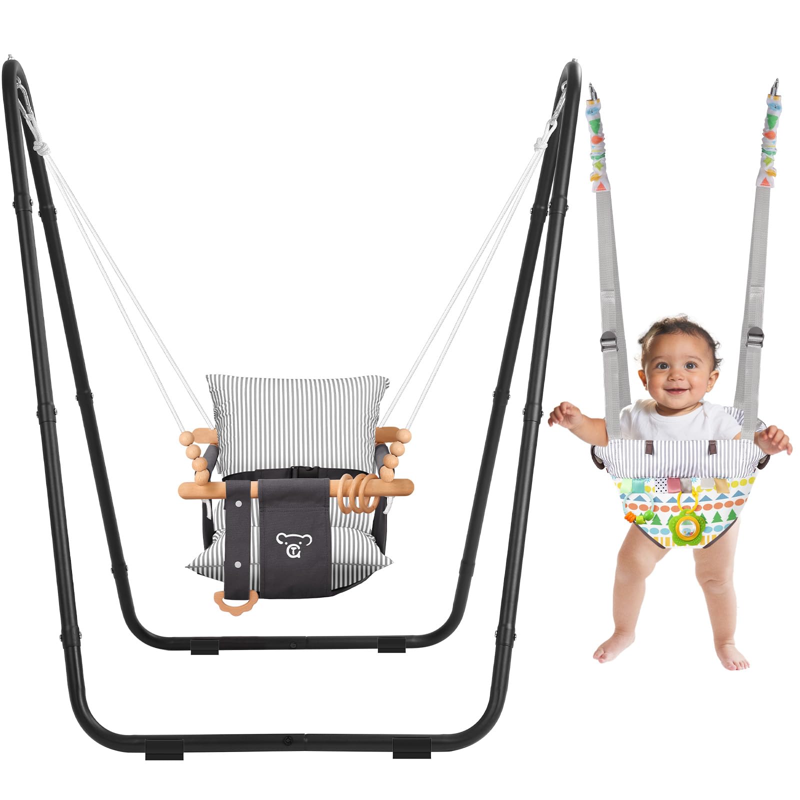 Photo 1 of 2-in-1 Baby Bouncer Jumper & Toddler Swing, Outdoor/Indoor Baby Swing with 5-Point Safety Harness, Space-Saving Design, Stable and Secure Jumper for Baby