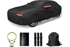 OWEEIO 30 Layers Car Cover for Automobiles All Weather Waterproof, Outdoor Snowproof UV Protection Windproof, Door Zipper, Soft Cotton, Heavy Duty Universal Car Covers, (Black, Fit Sedans 201"-210")