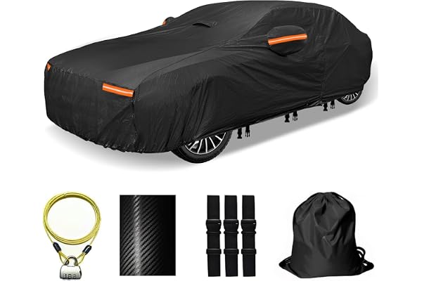 OWEEIO Heavy Duty Car Cover for Automobiles All Weather Waterproof, Outdoor Snowproof UV Protection Windproof, Door Zipper, S