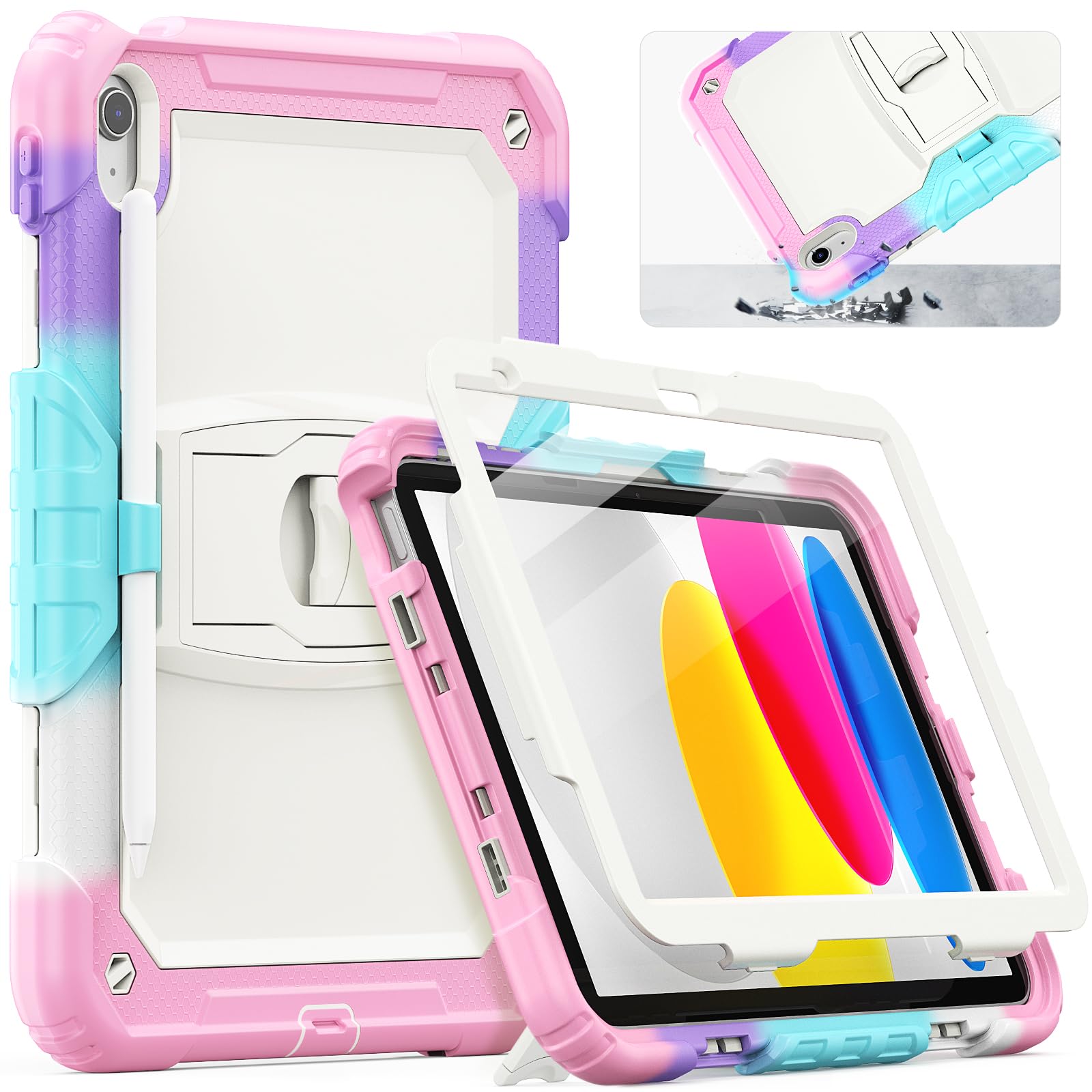 SEYMCY Shockproof Case for iPad A16 11th Generation 11 inch 2025/iPad 10th Generation 10.9 inch 2022, Full-body Protection Case with Screen Protector, Built-in Folding Stand, Pencil Holder, Pink