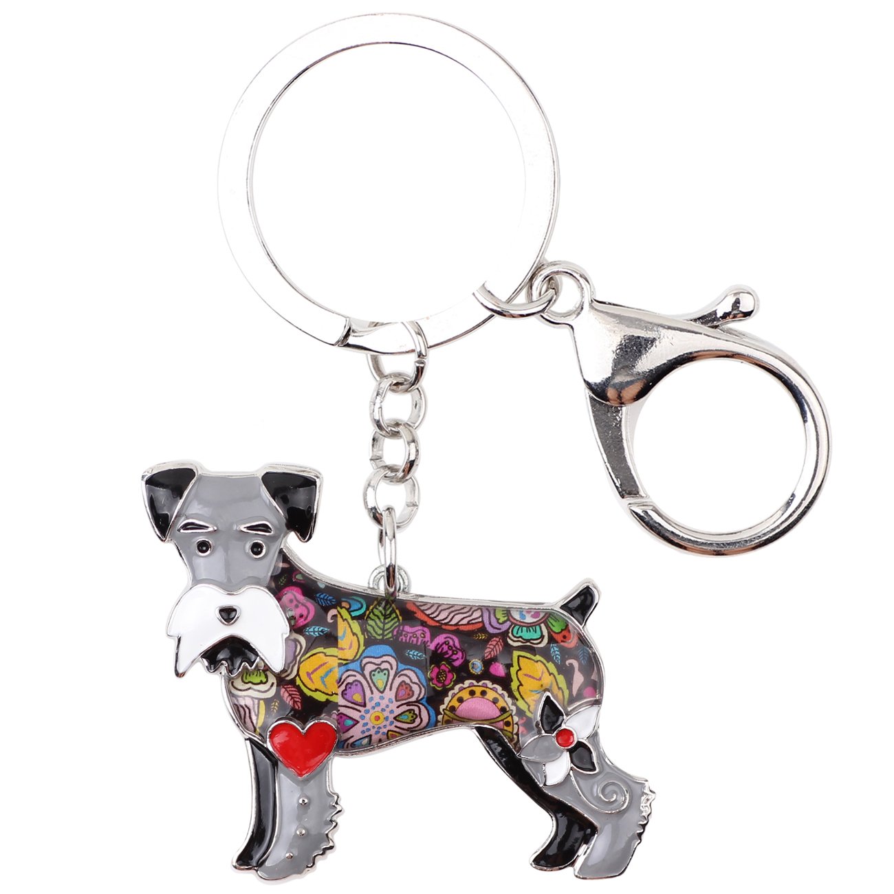 BONSNY Enamel Alloy Heart Lover Schnauzer Dog Key Chains For Women Car Charms Gift (Gray)