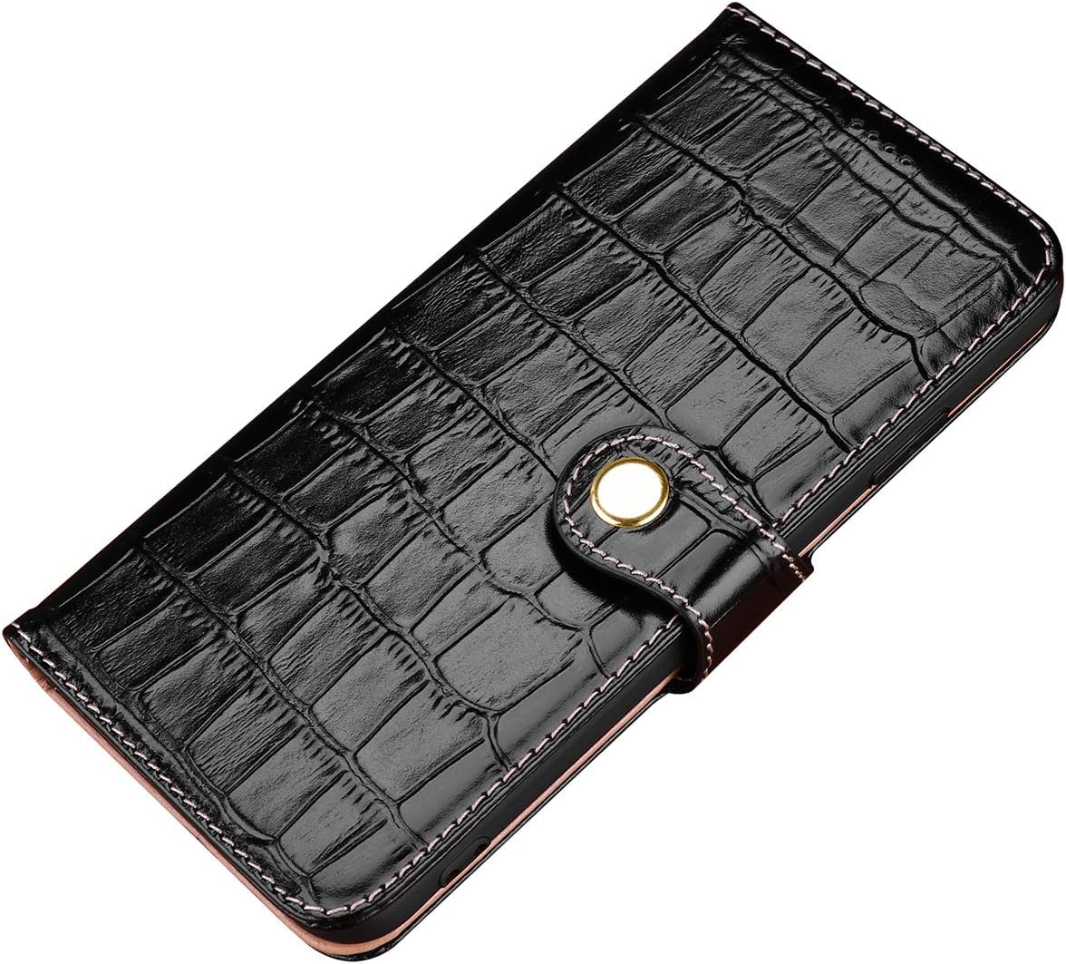 nincyee Genuine Leather Wallet Case for iPhone XS and iPhone X,Classic Crocodile Pattern Real Leather Flip Stand Case Cover with Card Slot Black