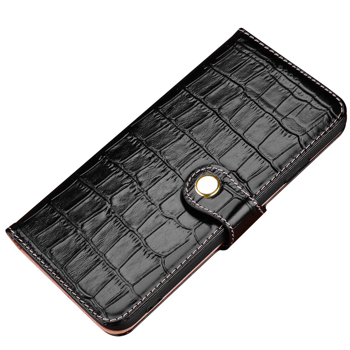 nincyee Genuine Leather Wallet Case for iPhone XS and iPhone X,Classic Crocodile Pattern Real Leather Flip Stand Case Cover with Card Slot Black