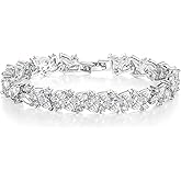 Crysdue Marquise Teardrop Cubic Zirconia Wedding Bridal & Prom Tennis Bracelets for Brides Bridesmaids, Silver/Gold/Rose Gold Plated Bracelet Gifts for Women